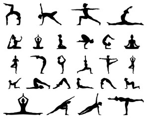 collection of female yoga and fitness silhouettes