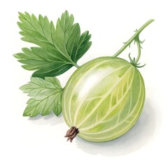 Soft Watercolor Painting of a Lone Gooseberry, gooseberry watercolor art, botanical fruit painting, minimal green fruit, delicate fruit illustration, single berry artwork, majestic, no people, gentle