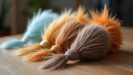 Supertails. Soft colorful feather dusters brown orange blue cleaning t
