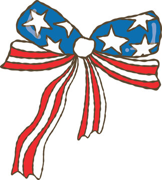 America Flag Ribbon for 4th of July Cerebration Hand-drawn cartoon 