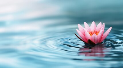 A stunning pink lily blooms gracefully upon the serene surface of the water, accentuating its beauty and encapsulating a sense of peace and natural elegance in this tranquil setting.