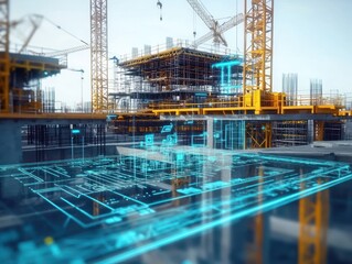 Digital floor plan on construction site