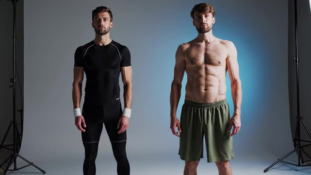 Male fitness journey revealing muscular body transformation, showcasing dedication, strength, and personal achievement through consistent training and lifestyle change
