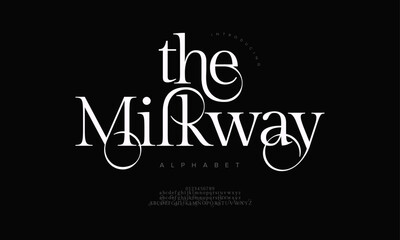 Naklejka premium Elegant serif typeface with ornamental swashes, ideal for luxury branding, invitations, and sophisticated designs