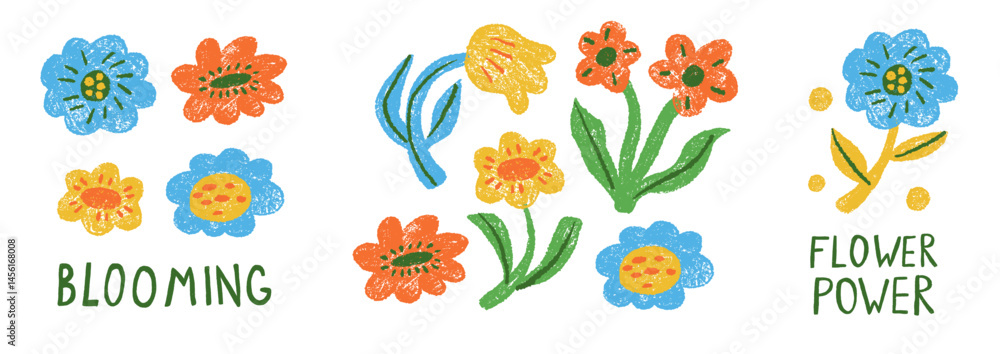 Poster print with drawing groovy flower with phrase in minimalist ink chalk or charcoal style. wavy groovy 