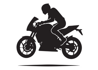 Fototapeta premium silhouette of a motorcycle rider logo silhouette vector, speed motorcycle rider logo icon silhouette, black and white person motorcycle rider silhouette vector logo on white background