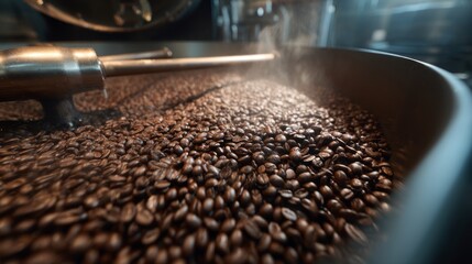 Obraz premium coffee beans roasting in a roasting machine.