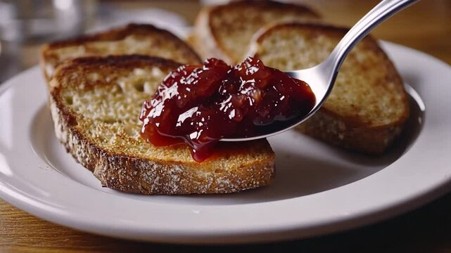 Toasted bread with jam on a plate