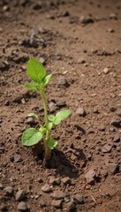 A tenacious sprout emerges from dry, fractured soil , agriculture, dry, wilderness