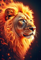 Fototapeta premium Fiery Lion Head Abstract Fire Wildlife Art