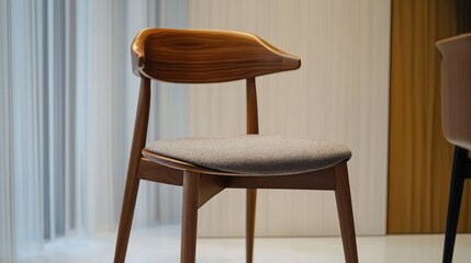 Modern wooden chair with gray seat