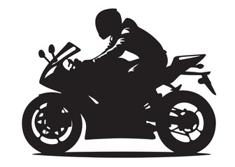 silhouette of a motorcycle rider logo silhouette vector, speed motorcycle rider logo icon silhouette, black and white person motorcycle rider silhouette vector logo on white background