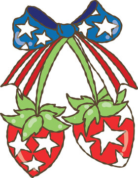 America Strawberry PNG, Trendy 4th of July Strawberry vector, Retro hand-drawn 4th of July Strawberry cartoon 
