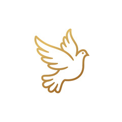Fototapeta premium Golden Dove in Flight: Elegant Bird Logo Design on transparent background