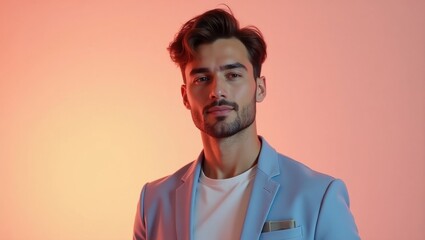 Fototapeta premium Syncler. Handsome confident man with beard in blue suit jacket portrai