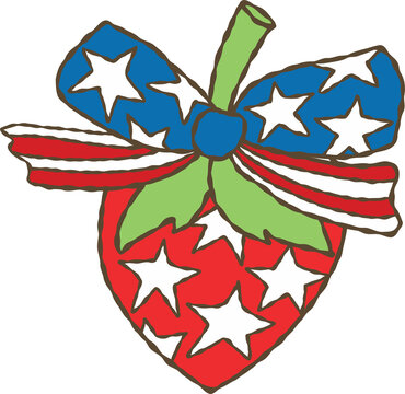 4th of July Strawberry PNG, Patriotic Bow Sublimation Design Hand-drawn