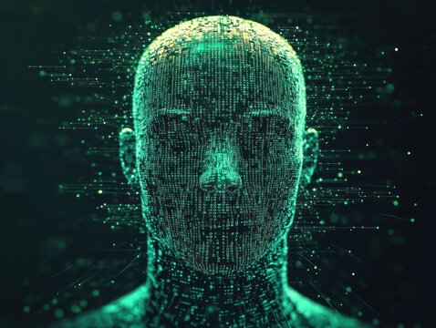 Digital human head with binary code