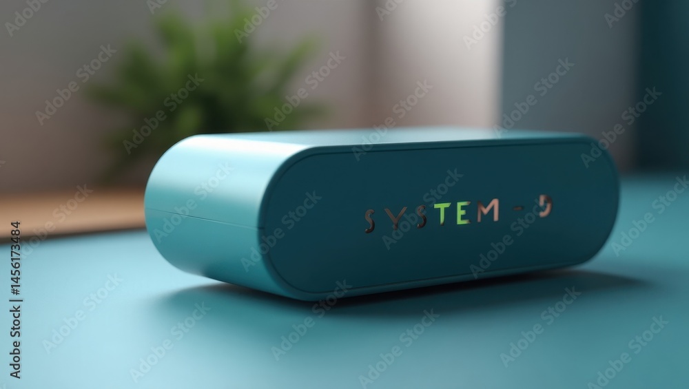 Poster system d. serene urban oasis. isolated background, copyspace.. lone blue speaker sits amidst serene 