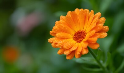 a totally strong orange ringelblume with dew on top, Generative AI