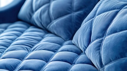 Fototapeta premium Close-up of blue quilted velvet sofa cushions