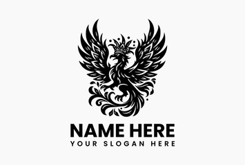 Minimalist harpy silhouette with floral crown and delicate wings in elegant line-art vector logo design, blending mythological symbolism with graceful minimalism  