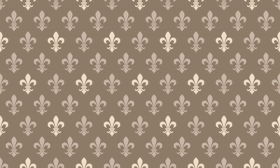 Elegant fleurdelis pattern in subtle beige and brown tones.  Perfect for background textures, website designs, or print projects needing a touch of classic sophistication and regal charm.