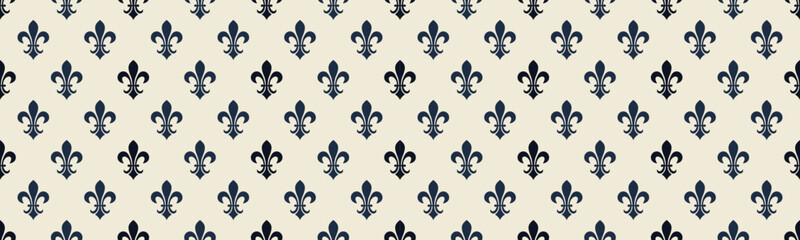 Elegant navy fleurdelis pattern on a cream background.  Perfect for invitations, textile design, wallpaper, or website backgrounds.