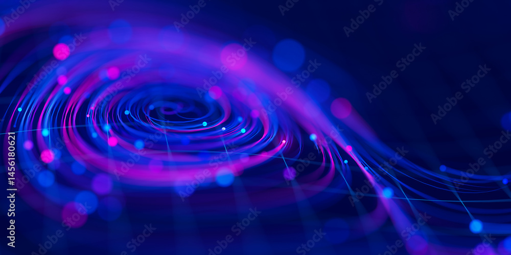 Poster closeup of big data swirl patterns in futuristic cyberspace. whirl flow of data in quantum digital n