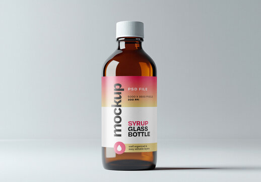 Amber Glass Syrup Bottle Mockup for Design and Branding Projects
