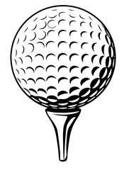 golf ball with dimpled surface placed on a tee. golfing sport, outdoor recreation, precision play,  athletic competition