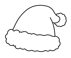 Santa Claus hat with fluffy brim and pom-pom at tip, featuring curved top. of Christmas celebration, winter holiday spirit, festive costume