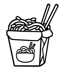 Asian noodle takeout box filled with noodles and chopsticks – fast food packaging , Asian cuisine, street food, takeaway meals, and modern urban dining culture