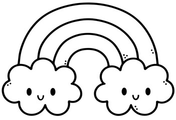 rainbow with two smiling clouds on each end
