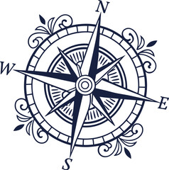 Classic Nautical Compass Rose Illustration Vector