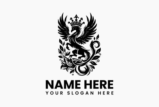 Harpy skull with a savage orchid crown, bold vector logo for adventure gear and alehouses