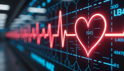 Fototapeta premium Heart rate monitor with rising graph and heart symbol, for medical illustrations