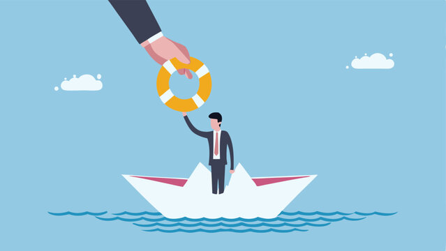 Businessman rescued by lifeline a helping hand offers hope amidst stormy waters a symbolic image of