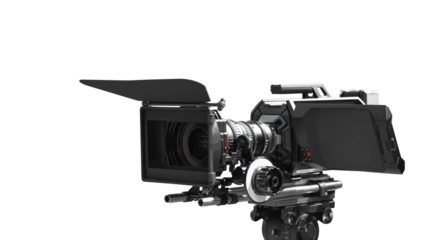 Modern digital film camera isolated on free png background.