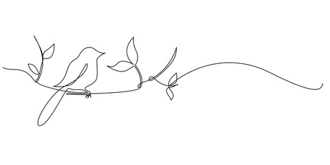 continuous line drawing of a bird perched on a tree branch.one line drawing of a beautiful bird.single line vector illustration
