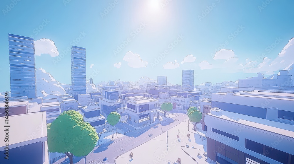 Aufkleber stylized digital metropolis visualizing future cityscapes and abstract architecture with a clean sky