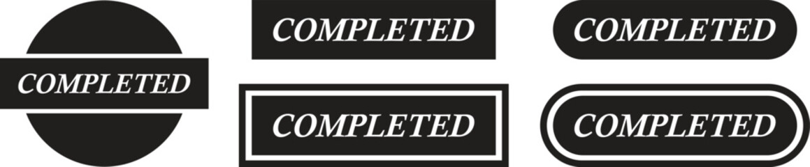Completed stamp icons set. Black flat education designs for digital and print projects graphic illustration making a huge impact on visual aesthetics vectors isolated on transparent background.