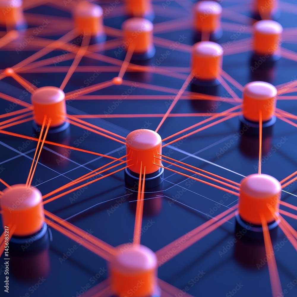 Poster abstract network design with nodes and connections in vibrant colors. digital marketing seo automati