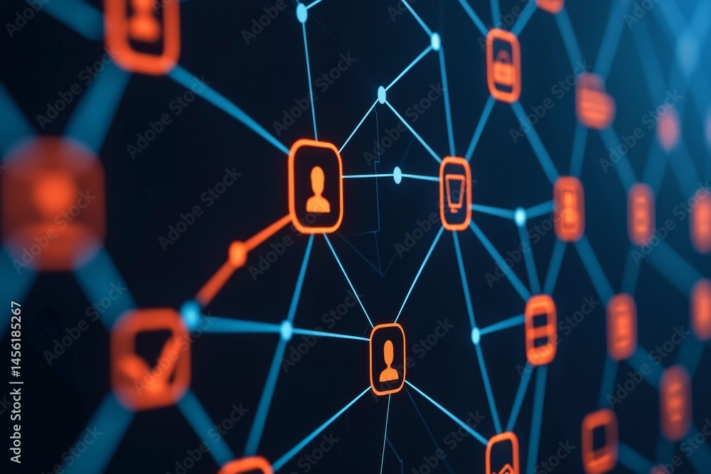 Poster digital network with icons representing connectivity and data flow. digital marketing with e-commerc