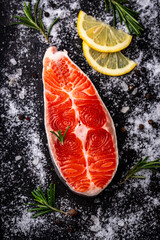 Raw uncooked salmon with rosemary