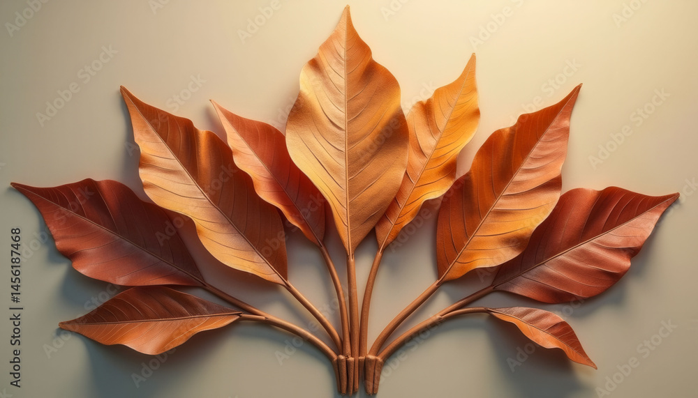 Poster a leafy tree made of leaves is displayed on a wall. the leaves are orange and arranged in a way that