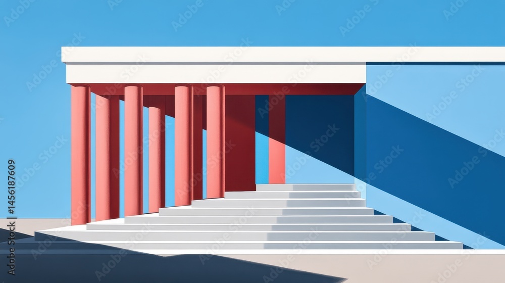 Poster abstract minimalist building facade with pillars in geometric style evokes modern design and archite