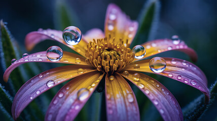 Dewdrops kiss petals vibrant hues nature's gentle embrace a breathtaking sight