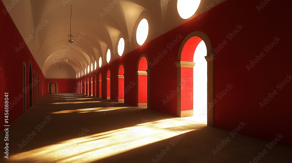 Poster intricate architectural corridor bathed in warm light creating a unique atmosphere perfect for backg