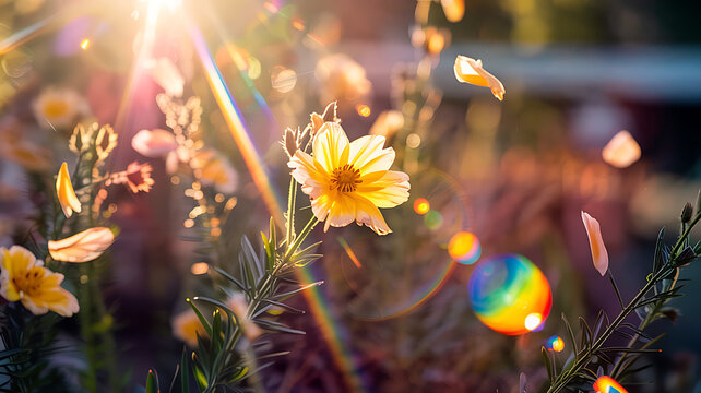 Sunlit Cosmos flowers petals dance in gentle breeze pure joy nature beauty