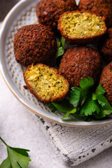 Middle Eastern falafel balls with sauce